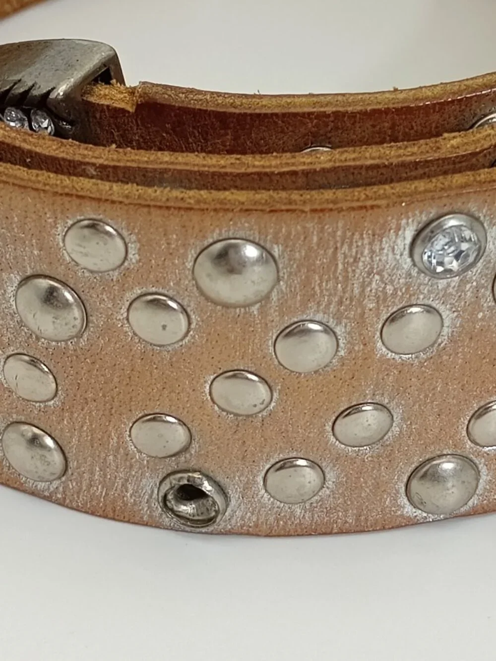 Y2K Arizona Jean Co Studded Leather Belt Silver Rhinestone Western Cyber Boho 37